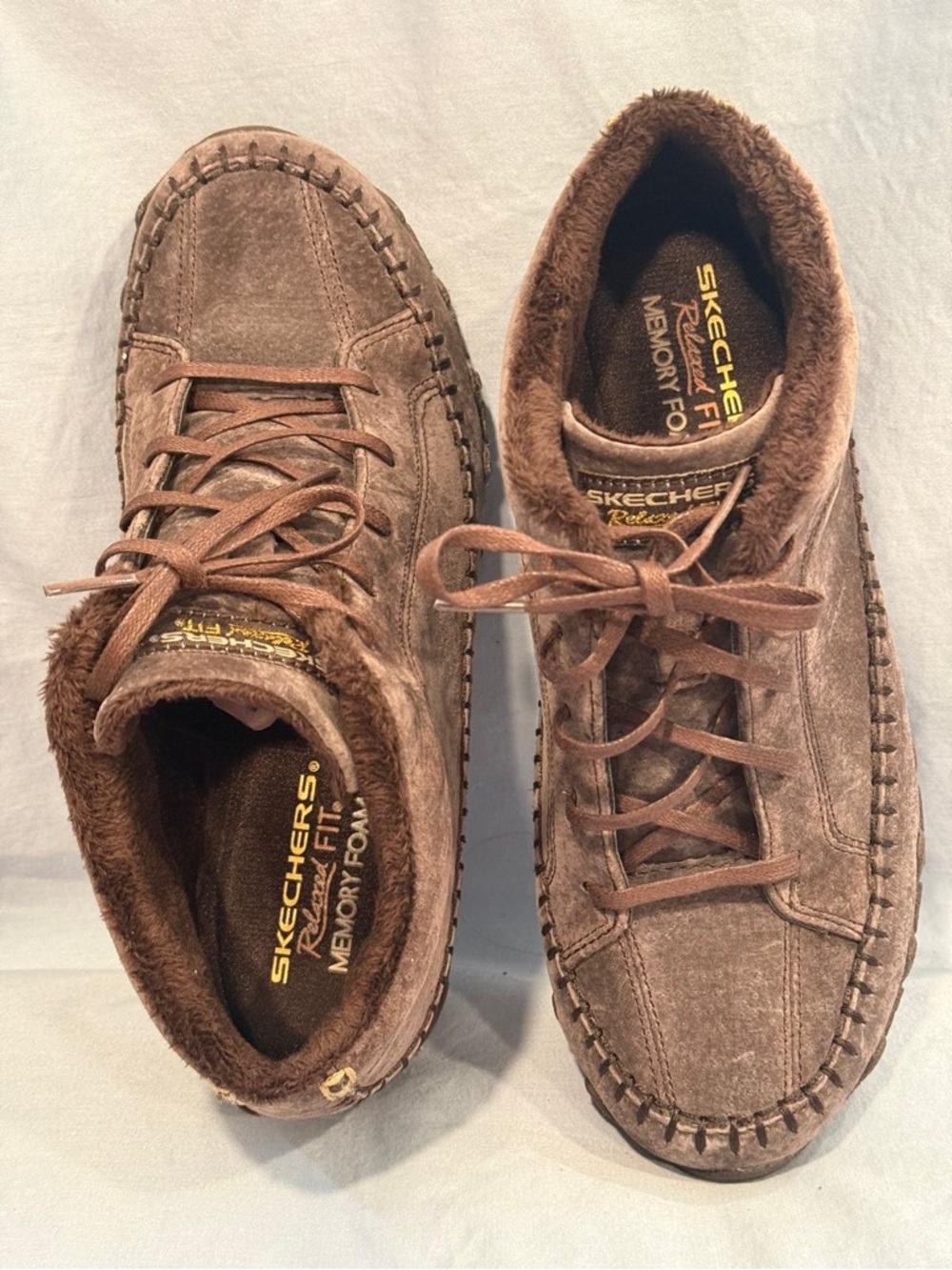 Skechers Relaxed Fit Brown Faux-Suede Lace-Up Cozy Sneakers